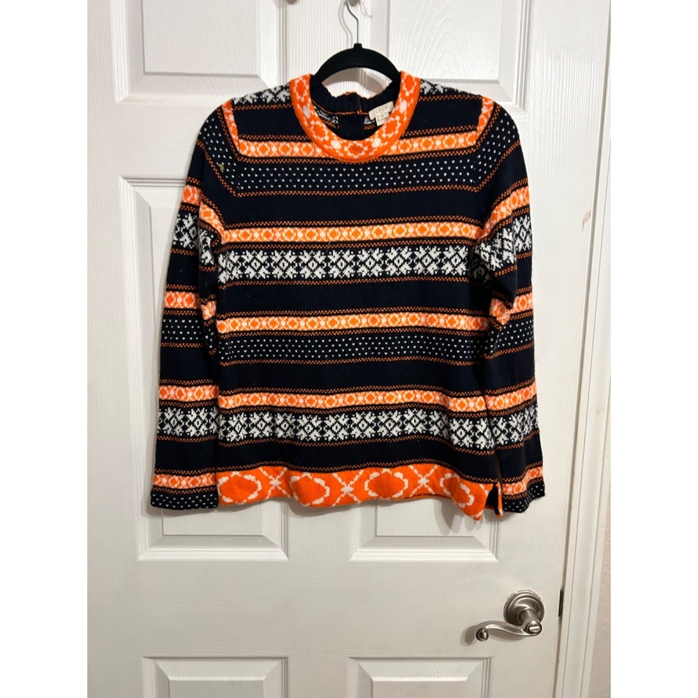J.‎ Crew Vintage Womens Medium Sweater Blue Orange Fair Isle Merino Wool Fall